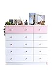 JKプラン チェスト 5段 ワイドチェスト 引き出し 収納 タンス 衣類 ローチェスト 整理たんす 木製 ホワイト ピンク TSFR013WHPK