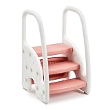 GarveeLife 子供用踏み台 ステップスツール 2段・3段可変式 手すり付き 耐荷重50 kg 転倒防止 簡単組立 滑り止め キッズステップ 洗面所 手洗い トイレトレーニング 男の子 女の子 ピンク