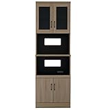 ワイエムワールド ハイタイプ 食器棚 レンジ台 幅60cm 【色： オーク 】 ダイニングボード 家電収納