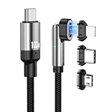 3in1マグネット磁気充電ケーブル 100W/5A急速充電+同期データ転送 11ピン端子 11pin ノートパソコン急速充電 180度回転 USB Type-C、ライトニング、MicroUSBケーブル 磁石 QC&PD急速充電ケーブル For i0S Android USB Magnetic Charging Cable LED付き Cosmic3C HICC67 (１Ｍケーブル + ３種類端子)