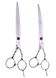 ShearsDirect Japanese 440C Stainless 2-Piece Straight and Curved Shear Set with Off Set Handle Desig