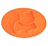 Kuke 安全シリコン素材　かわいい猫の形　お食事マット　子供用　水洗い　赤ちゃん　洗える　ランチョンマット　食器　吸盤付き