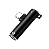 Akkerds Type-c to 3.5 mm通話デジタルオーディオアダプタ 2 in 1アダプタ、同時に充電+聴歌 DAC携帯電話アダプタ 90度エルボ設計 聴歌/充電/音声/線制御機能 広範互換性 ブラック