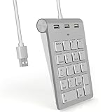 テンキーパッド 有線 USBハブ付き 3つUSB2 0ポート 18キー USBケーブル一体型数字キーボード PC ラップトップ Mac用 小型 外付けテンキー 持ち運び便利