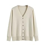 [Blostirno] カーディガン レディース Vネック ニット 綿 無地 厚手 オフィス ゆったり 春秋 (アプリコット, M)