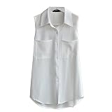 [Formanism] ノースリーブ シフォン カラー スリム レディース シャツ (ホワイト L)