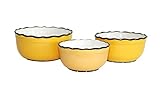 トスカーナ用フリル付きButterscotchイエロー、手描きセラミック、セットの3 Mixing Bowls、85569 by ACK