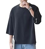 [foveitaa] 夏服 メンズ 七分袖 メンズ tシャツ 半袖tシャツ 無地 服 カットソー 無地 柔らかい おしゃれ 軽い カジュアル スポーツ シンプル 快適 オールシーズン black 2XL