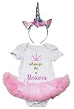 [キッズコーナー] Always Be A Unicorn ユニコーン ホワイト ボディスーツ ピンクのチュチ、コスチューム、子供のチュチュ、ベビー服、女の子のワンピースドレス Nb-18m (ホワイ