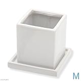 ダイス M 白(穴有り・受け皿付)(W9.5×D9.5×H10.5cm) ガーデニング 鉢