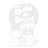 ホワイト（白） 犬 パグ お座り 風船 Baby on board ベビーオンボード ステッカー 窓ガラス用シールタイプ 車 戌 干支 動物