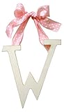 New Arrivals Wooden Letter W with Pink Polka Dot Ribbon, Cream by New Arrivals