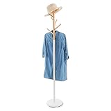 LOWYA （ロウヤ） ハンガーポール ラック フック6本 天然木 スチール ハンガーラック 収納 高さ176cm ホワイト/ナチュラル