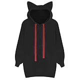 パーカー レディース トップス Glennoky 4色 スウェットパーカー ロング丈シャツ 猫耳付き ブラウス ワンピース ジャンプスーツ 大きいサイズ ドローストリング フード付き フーデッド レデ