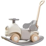 Quxxuolロッキングホース、木馬、ベビーカー、乗用玩具、1～5歳向け乗り物玩具、4人用1台、自転車用万能、手押しハンドル付き、4-in-1、方向転換可能、子供用、乗り物-おもちゃ、おもちゃ、リビングルーム、子供部屋に (モカブラウン+クッション)
