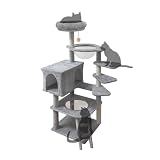 日本メーカー RAKU 木製キャットタワー 据え置き 大型猫 ハンモック付き 無垢材 ねこタワー 猫爪とぎポール6本 ねこハウス つめとぎ 多頭飼い 子猫 シニア猫 オシャレ 省スペース シンプル 階段 登りやすい 安定感 自然素材 運動不足解消 日本語説明書付き (木製タイプA)