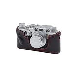 MRZHOUCASE 本革牛革カメラハーフケース Leica IIIf IIIg IIIc IIIb IIIa ネジマウントフィルムカメラ用 (ブラックとレッドステッチ)