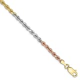 Royローズジュエリー14 K 3色ゴールド2.9 MMダイヤモンドカットロープチェーンブレスレット~長8 "インチ
