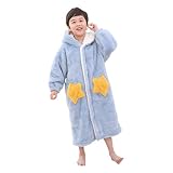着る毛布 バスローブ キッズ レディース ナイトガウン ルームウェア フード付き 女の子 男の子 ふわふわ もこもこ 子供 寝間着 部屋着 長袖 パジャマ (ブルー,140cm)