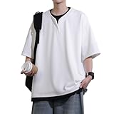 [BesBet] tシャツ メンズ 半袖 無地 重ね着風 大きいサイズ ゆったり 五分袖 夏服メンズ