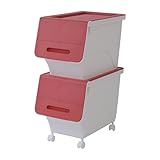 山善(YAMAZEN) オープンボックス フタ付き収納ボックス 2個組 深型 スリム キャスター付き サンドピンク