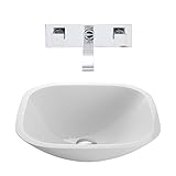VIGO Square Shaped White Phoenix Stone Vessel Sink and Titus Wall Mount Faucet with Pop Up, Chrome [