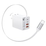 5-in-1自動巻き取り式 USB コンセント Type-C 急速充電器 伸縮式 折りたたみ式プラグ ACアダプター 【5ポート同時充電可能 PD20W 旅行/出張/収納】 iPad Android その他各種機器対応 (Type-Cケーブル内蔵)