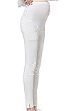 マタニティ スキニーパンツ スーパーストレッチ 美脚 JOYNCLEON 産前産後兼用 マタニティレギンス お腹サポート 妊婦 ホワイト(L)