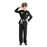 [LOLANTA] ポリス コスプレ 子供 警察官 ハロウィン 仮装 男の子 女の子 キッズ コスチューム 6点セット ブラック 140