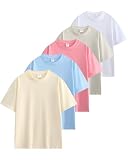 [SHOREKEEPER] 6.8OZ tシャツ メンズ 半袖 綿100% 5枚組 プレミアム インナーシャツ ゆったり ティーシャツ 丸首 無地 抗菌防臭 肌着 オールシーズン 複数色選び 男女兼用 (JP, アルファベット, XL, 優しい5色(杏色 × ホワイト × ライトブルー × ピンク × ペールグレー))