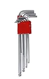 ロングアームボールエンド六角レンチセットのL-レンチ、インチ/メトリック ボールポイント L型 ロング六角棒レンチ セット (9本組Metric)