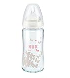 NUK FIRST CHOICE+ Glass Baby Bottle 240 ml Size 1 Medium 0 - 6 Months with Anti-Colic Teat Made from