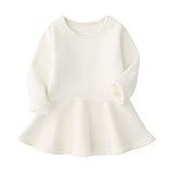 LittleSpring ベビー服 ワンピース 長袖 チュニック フレア スカート 裏起毛 防寒 あったか 秋 冬 子供服 女の子 通園通学 クリスマス プレゼント 記念日 白 無地 100