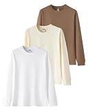 [SHOREKEEPER] 7.7オンス 長袖tシャツ メンズ 綿100% 肉厚生地 リブ袖口 1枚組 3枚組 ロングtシャツ 丸首 ゆったり ティーシャツ 無地 秋服 冬服 春服 (JP, アルファベット, 2XL, 清暖3色(ホワイト × カーキ × 杏色))