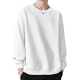 [Mmlnrc] トレーナー メンズ 長袖 11.3オンス 綿 トップス レディース 春秋冬 丸襟 Tシャツ ビッグシルエット 体型カバー プルオーバー ロングtシャツ 無地 カジュアル パーカー ゆったり 着痩せ スウェット クルーネック 男女兼用 スポーツウェア 部屋着 通勤通学 (JP, アルファベット, L, 白)