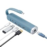 サンワダイレクト USB-C ドッキングステーション 5in1 USB PD/HDMI 4K / USB-A×2 / LAN ケーブル一体型 ポーチ付き mac対応 ブルー 400-HUBC18BL