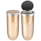 Mellbo 車 ゴミ箱 車用ゴミ箱 カー用品 便利グッズ ドリンクホルダー 蓋付き ワンタッチ開閉 8.6cm×17cm ゴールド