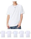 Sukinana 7.7oz tシャツ メンズ 半袖 綿100% 肉厚生地 3/5枚組 透けない 三本針 無地 ヘビーウェイト ティーシャツ 丸首 抗菌防臭 インナーシャツ 吸汗性 複数色選び (JP, アルファベット, 3XL, ホワイト(5枚組))