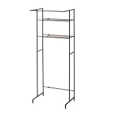 平安伸銅工業 HEIAN SHINDO ランドリーラック 棚2段 ハンガーバー付き 角パイプ 木目マットブラック 幅64~82×奥行53×高182cm HSR-5BK