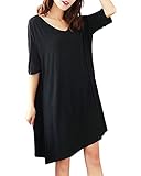 オーバーサイズ ゆったり 半袖 ロング丈 Ｔシャツ ルームウェア ワンピース 体型カバー ビッグシルエット ビッグT ワンピ ロンT tシャツ レディース 大きいサイズ トップス カットソー ゆるT チュニックシャツ 無地 Tシャツ ラウンドネック 大きめ 綿 春 夏 秋 冷感 速乾 部屋着 マタニティーウェア 妊婦 妊婦服 マタニティ ストレッチ きれいめ ルームワンピース ブラック M