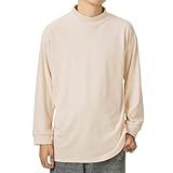 [uptoyou] 長袖Tシャツ メンズ ロングtシャツ トップス ハイネック インナーシャツ ルームウェア 大きいサイズ ビッグシルエット ゆったり 無地 防風 保温 暖かい 春 秋 冬 ロンt（ベージュ M）
