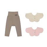[Konny] 裏起毛 ソフトモダール ハイウエストレギンス 1P + スタイ2P B-set(Brown Stripe, Wine Dot, Deep Pink) 12M(75)