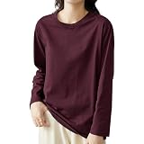 [EAXGO] 【綿100！当店１番人気】ロンティー レディース 長袖tシャツ トップス 【トレンドの新定義・ゆる感・小顔効果】 カットソー クルーネック ティーシャツ ロングスリーブ 無地 カジュアル ゆったり 重ね着 きれいめ オシャレ 秋 (XL, モミジ赤【NEW】)
