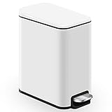 ゴミ箱 ペダルペール ふた付き ペダル式 コンパクト 音無し 防臭 場所とらない ステンレス 5L 四角 (ホワイト)