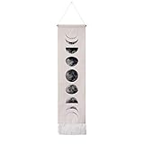 Martine Mall タペストリー 壁掛けタペストリー 9段階の満月の満ちた成長サイクルの壁タペストリー コットンリネン壁アート モダンホーム装飾 (ホワイトムーンの相変化 13インチ x 52インチ)