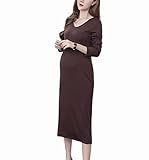 Spinas (スピナス) マタニティ レディース 長袖 美ライン Vネック ワンピース ロング ストレッチ 秋 全4色（ブラック/コーヒー/アーミーグリーン/グレー）