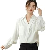 [WJDLVKBP] ワイシャツ ブラウス レディース カッターシャツ Vネック 長袖 襟付き フレンチスリーブ 付き フォーマル シンプル 無地 薄手 お出掛け 秋 冬 春 秋