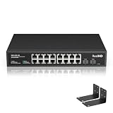 リアルHD 16ポート 2.5Gb アンマネージドイーサネットネットワークスイッチ 16 x 2.5G Base-Tポート、2 x 10G SFP+、10-100-1000Mbps、120G帯域幅で動作、ファンレス静音、19インチラックマウント、頑丈なメタルケーシング