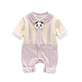 Feidoog　ベビー服 長袖 カバーオール 前開き ロンパース 女の子 男の子 シャツ ネクタイ パンダ 秋冬 厚手 暖かい 綿 可愛い イエロー 90cm