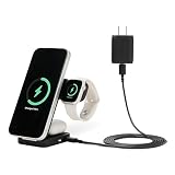 Amazon Basics 25W Qi2.2認定スリーインワンワイヤレス充電ステーション、MagSafe互換折りたたみスタンド、iPhone 17/16/15/14/13/12、Apple Watch、AirPods用、45Wアダプター付き、ブラック